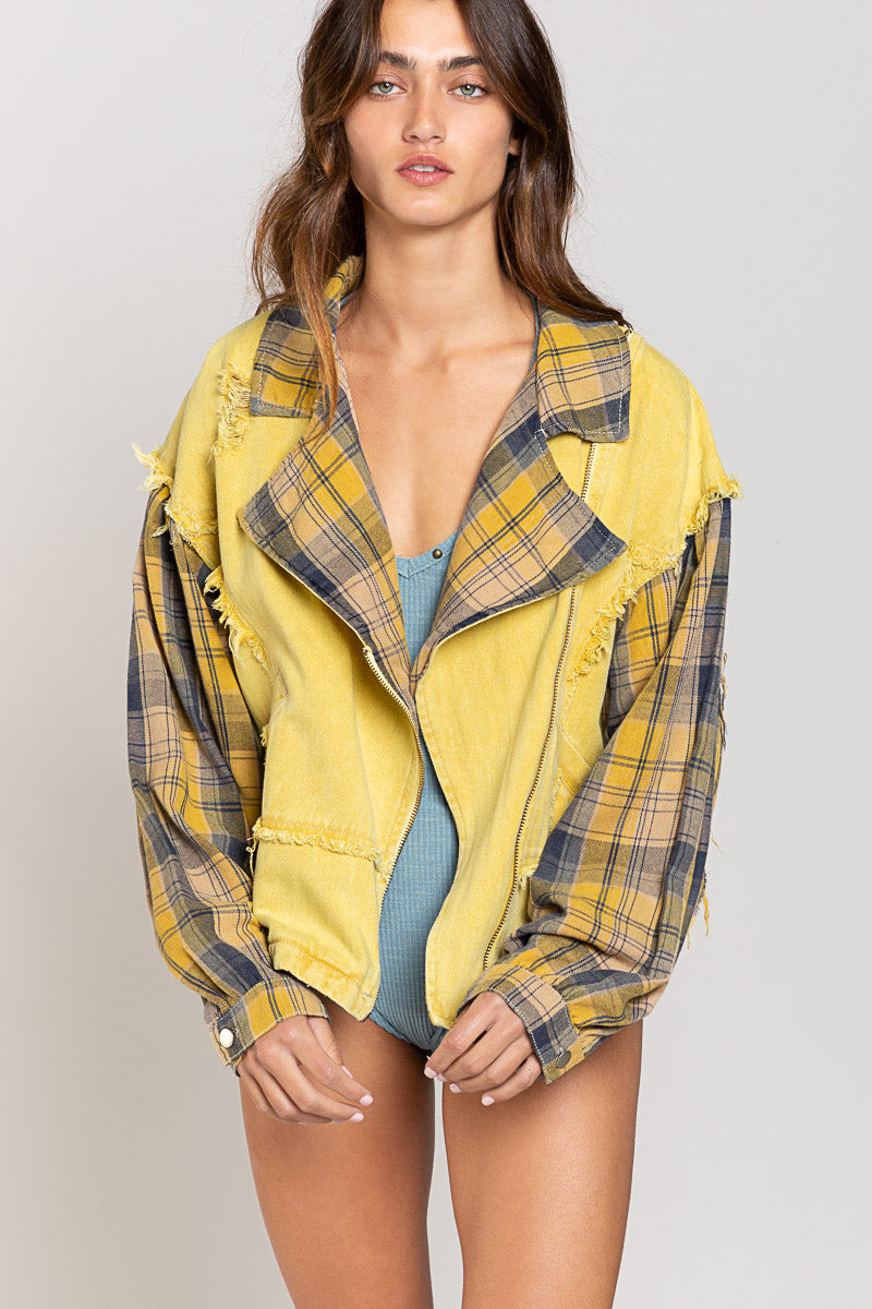 WVU Yellow & Blue Plaid Jean Jacket