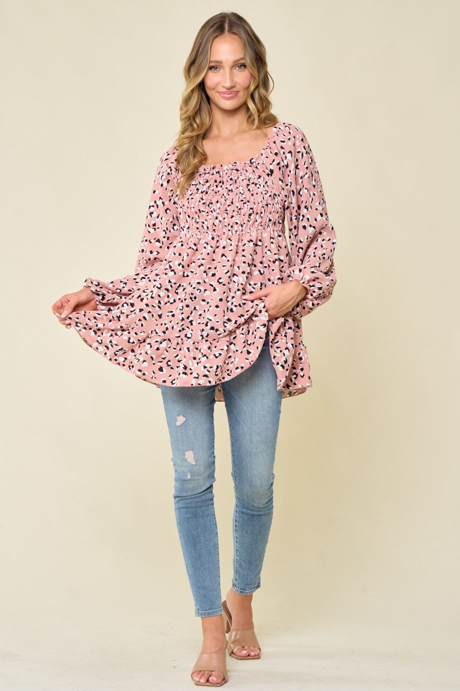 Blush Empire Waist Leopard Tunic