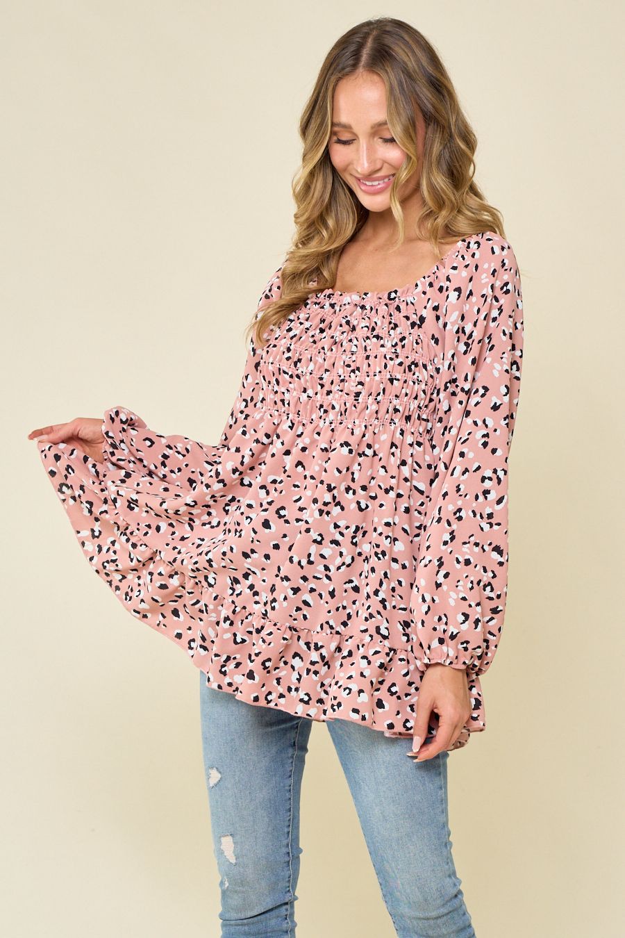 Blush Empire Waist Leopard Tunic