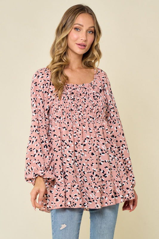 Blush Empire Waist Leopard Tunic