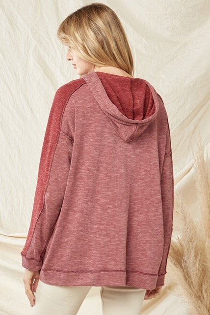 Burgundy Casual Athletic Hooded Sweatshirt