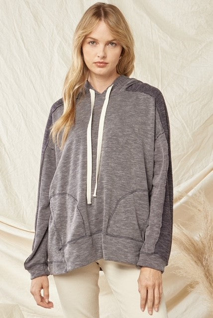 Grey Casual Athletic Hooded Sweatshirt