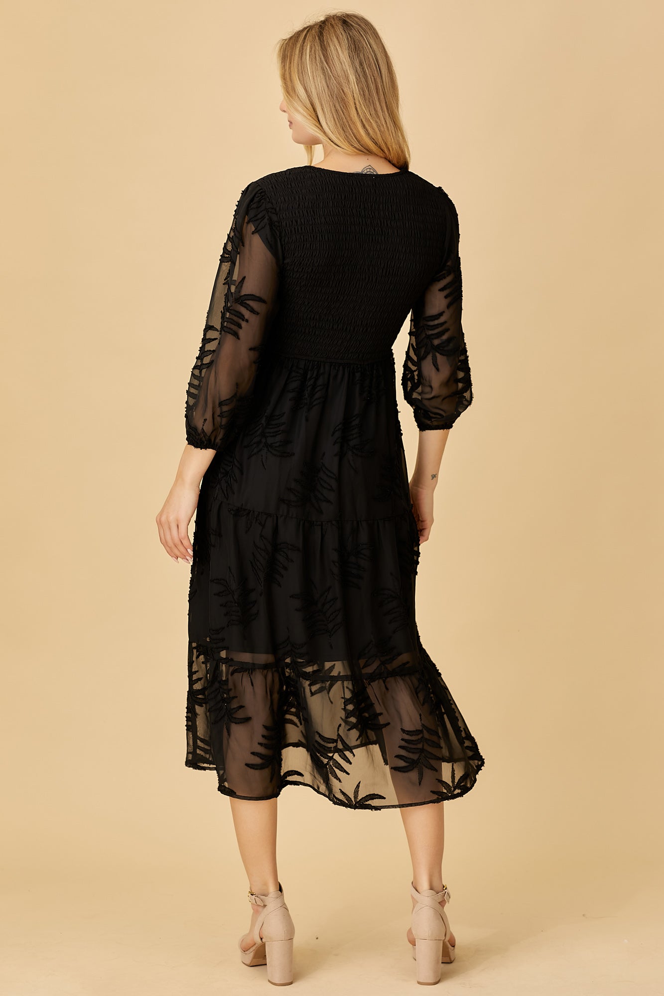 The "Every Occasion" Black Raised Leaf Midi Dress