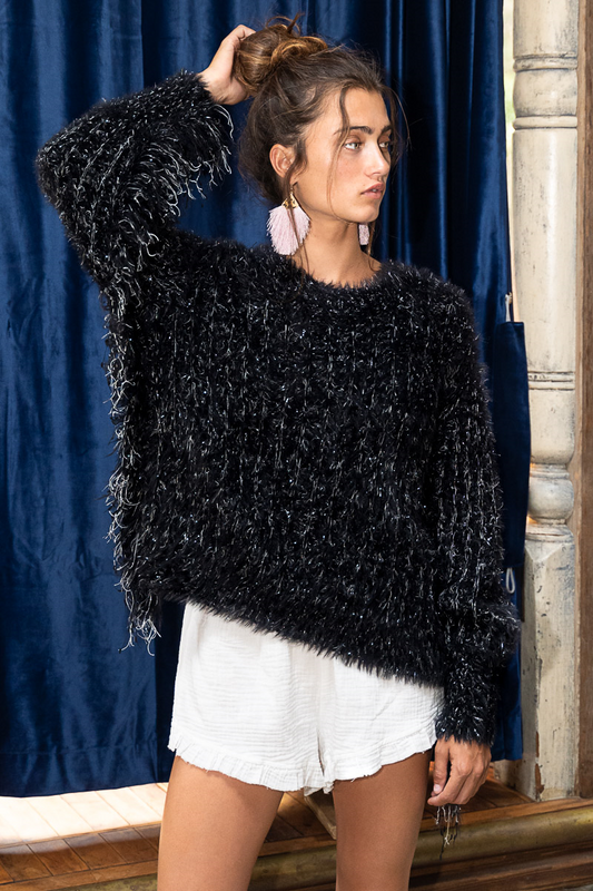 Black Fringe Blanket Sweater