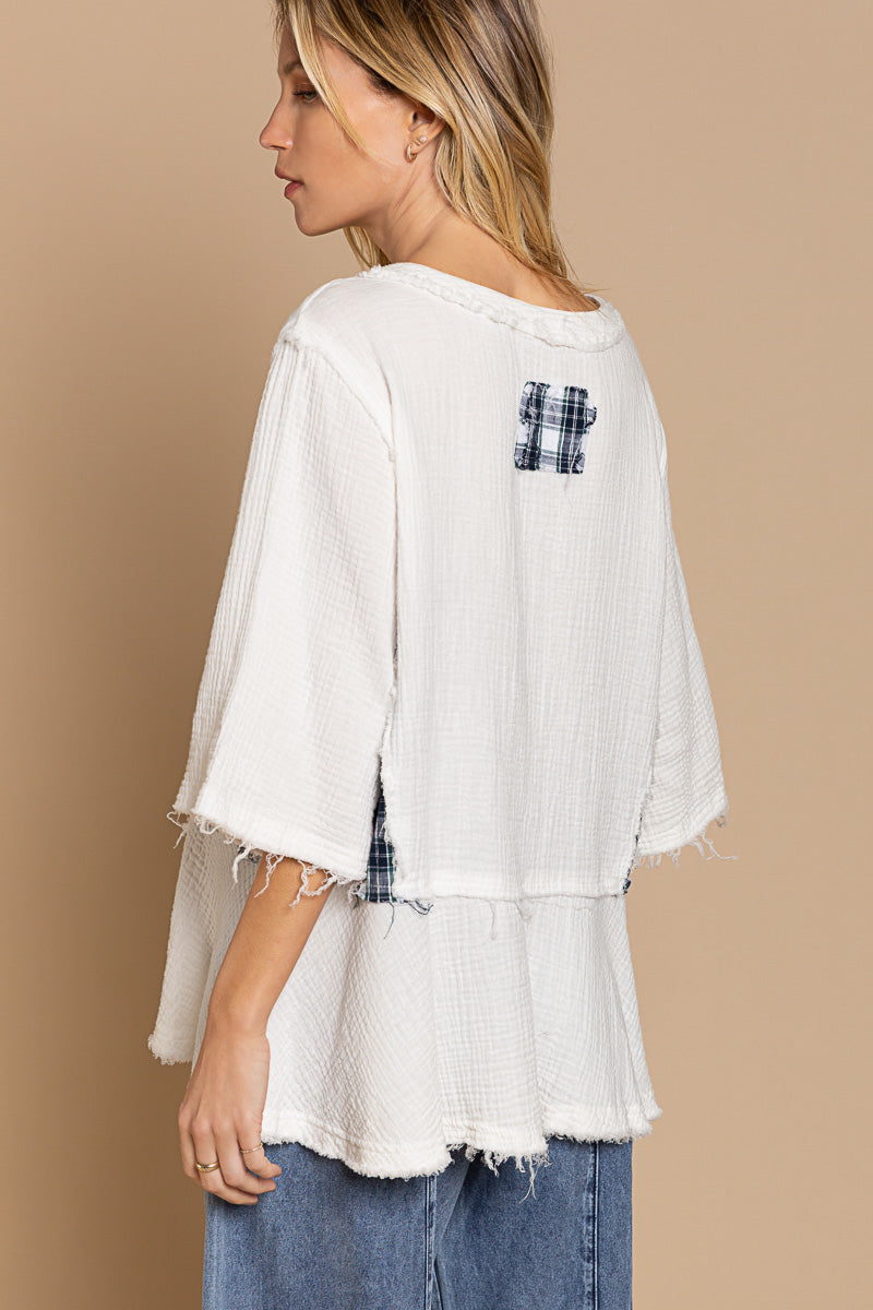 White & Plaid Peplum Top