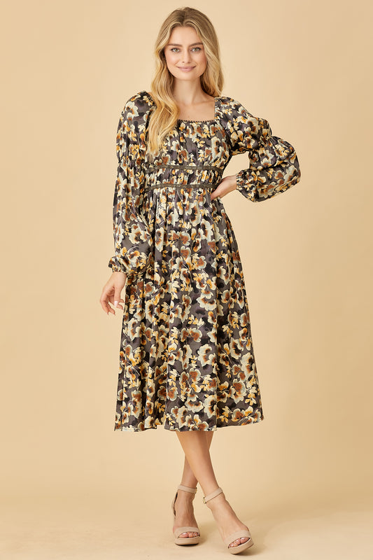 Satin Fall Floral Patterned Dress