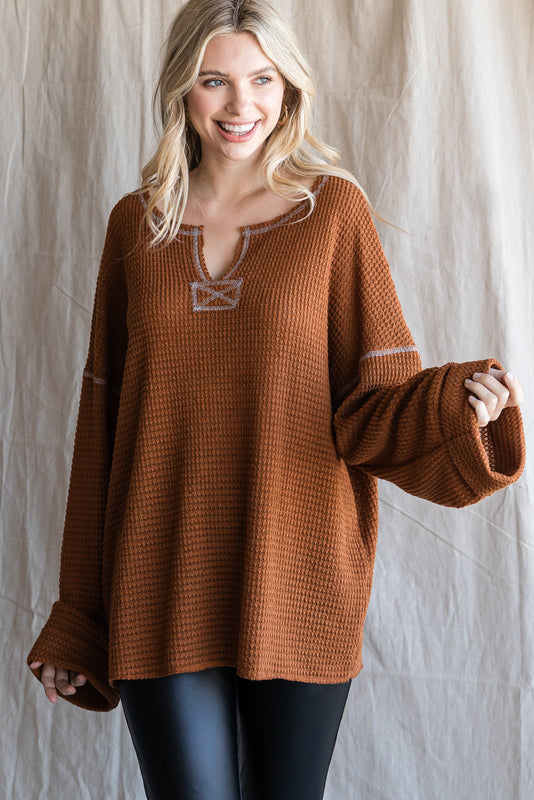 Toffee Boxy Waffle Knit Top