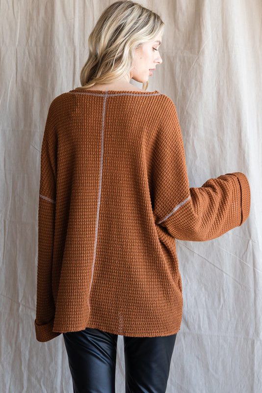 Toffee Boxy Waffle Knit Top