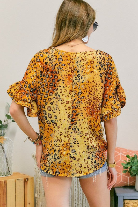 Rust Brown Leopard Print Crunchy Top