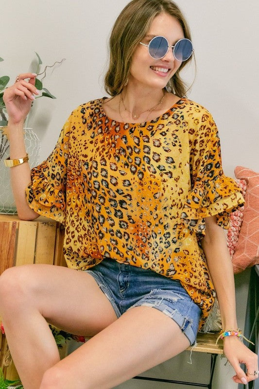 Rust Brown Leopard Print Crunchy Top