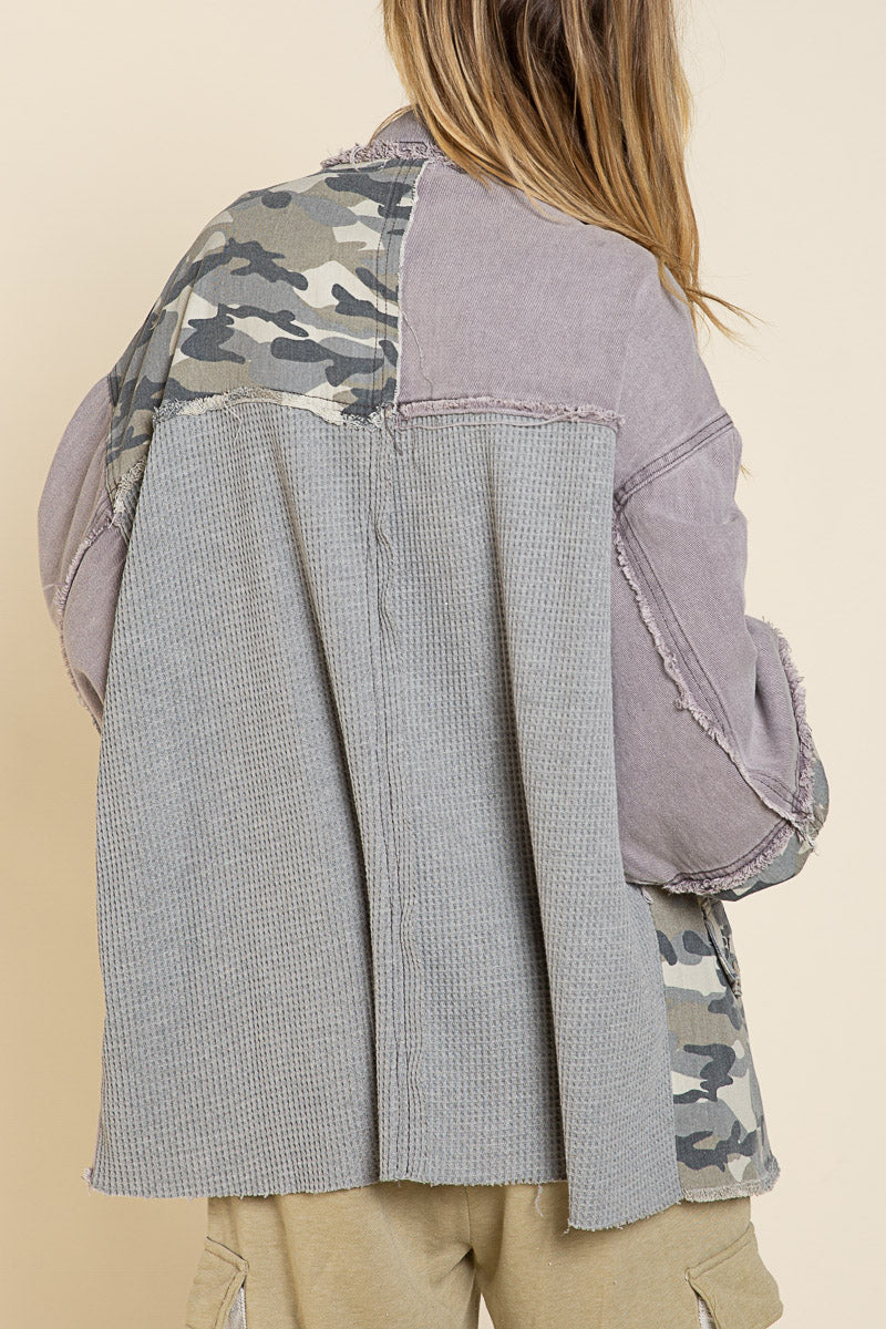 Violet Grey Mixed Fabric Jean Jacket