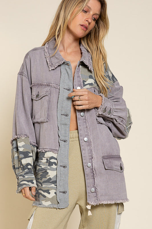 Violet Grey Mixed Fabric Jean Jacket