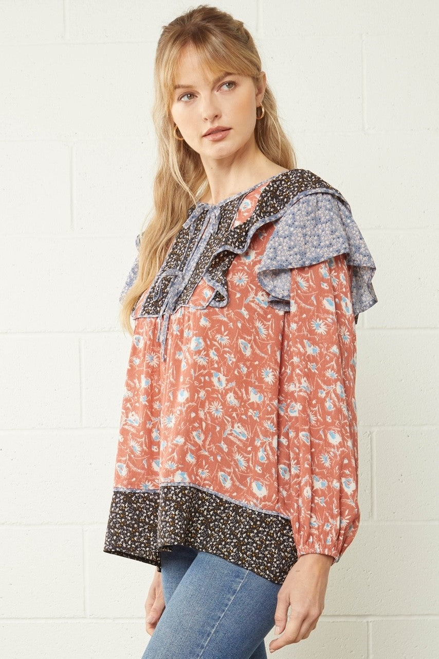 2 COLORS - Rust Printed Peasant Top