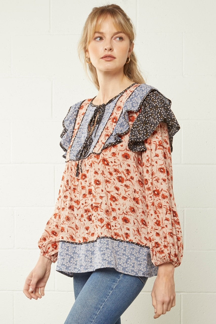 2 COLORS - Rust Printed Peasant Top