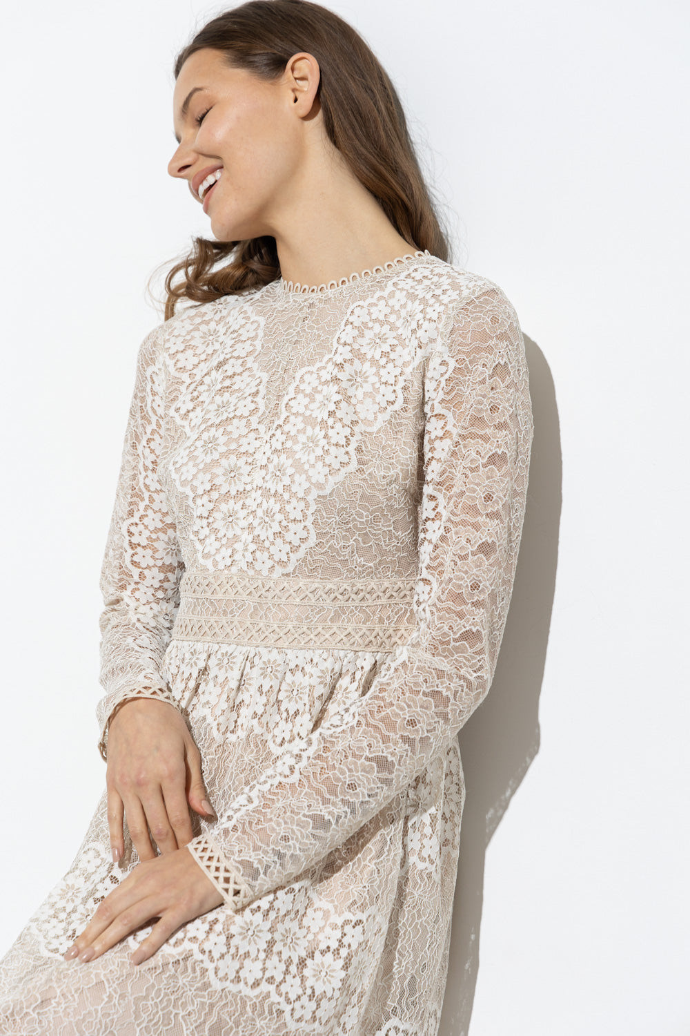 Royal All Over Lace Long-Sleeved Midi Dress