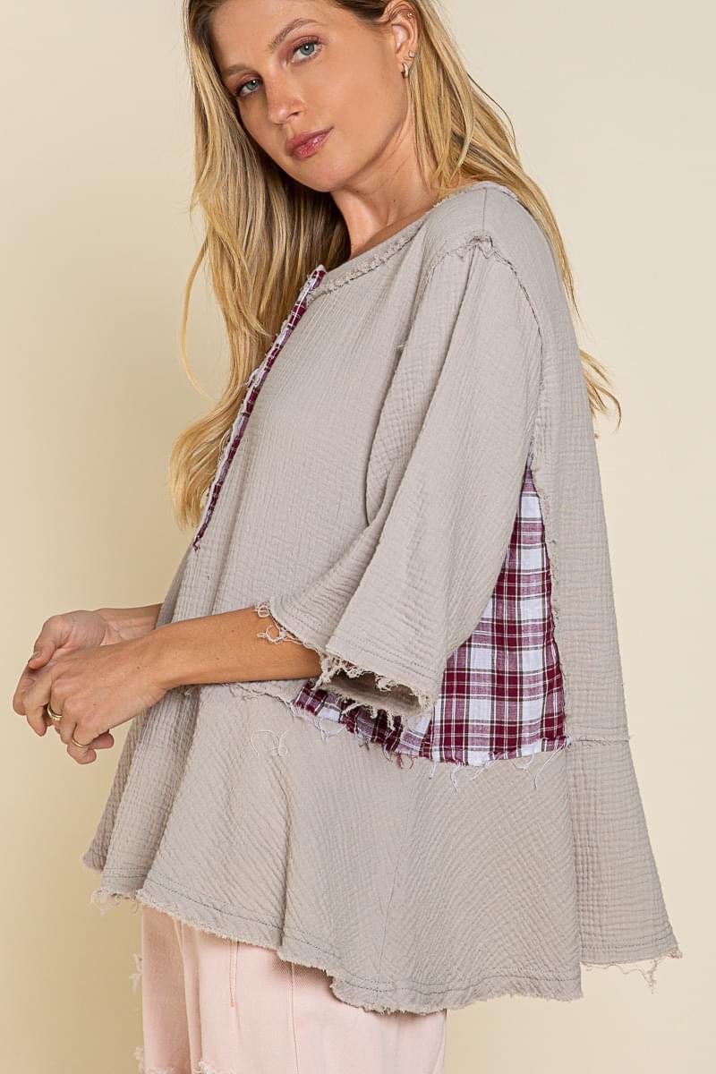 Grey & Plaid Peplum Top