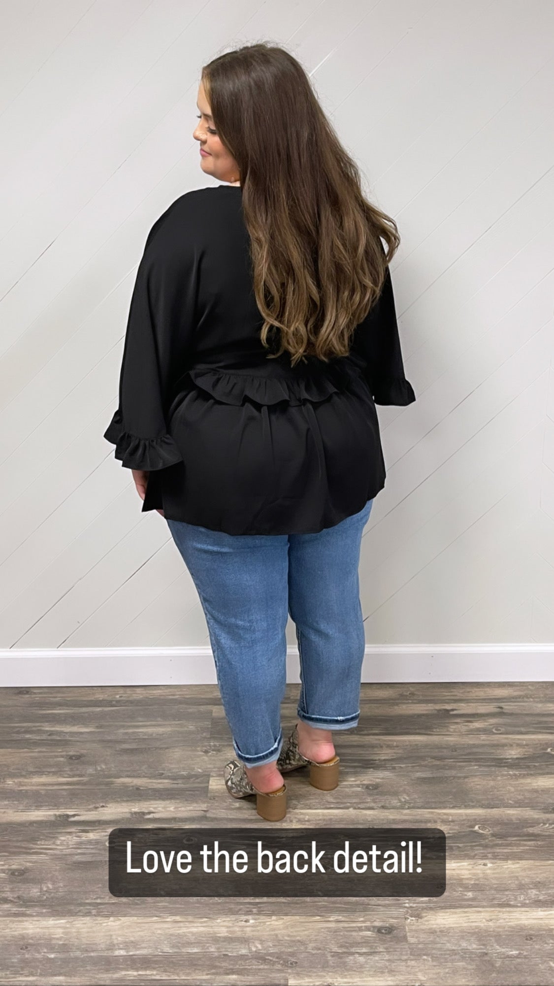 Ruffle Accented Black Top