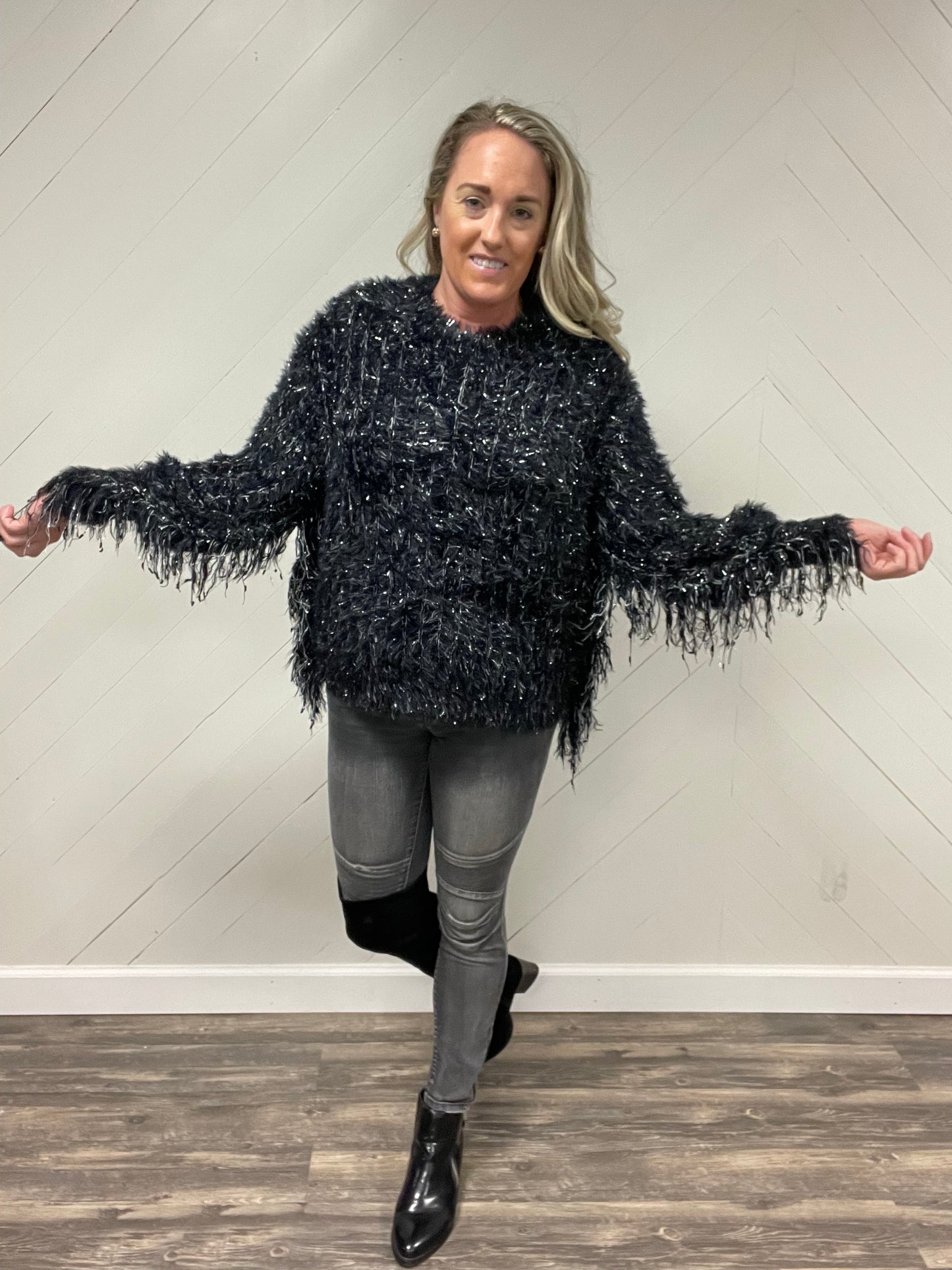 Black Fringe Blanket Sweater