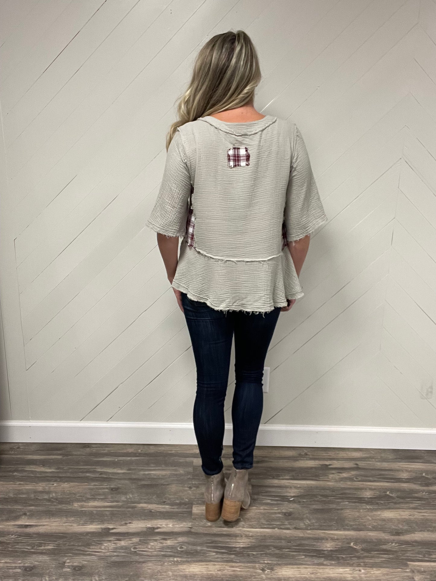 Grey & Plaid Peplum Top