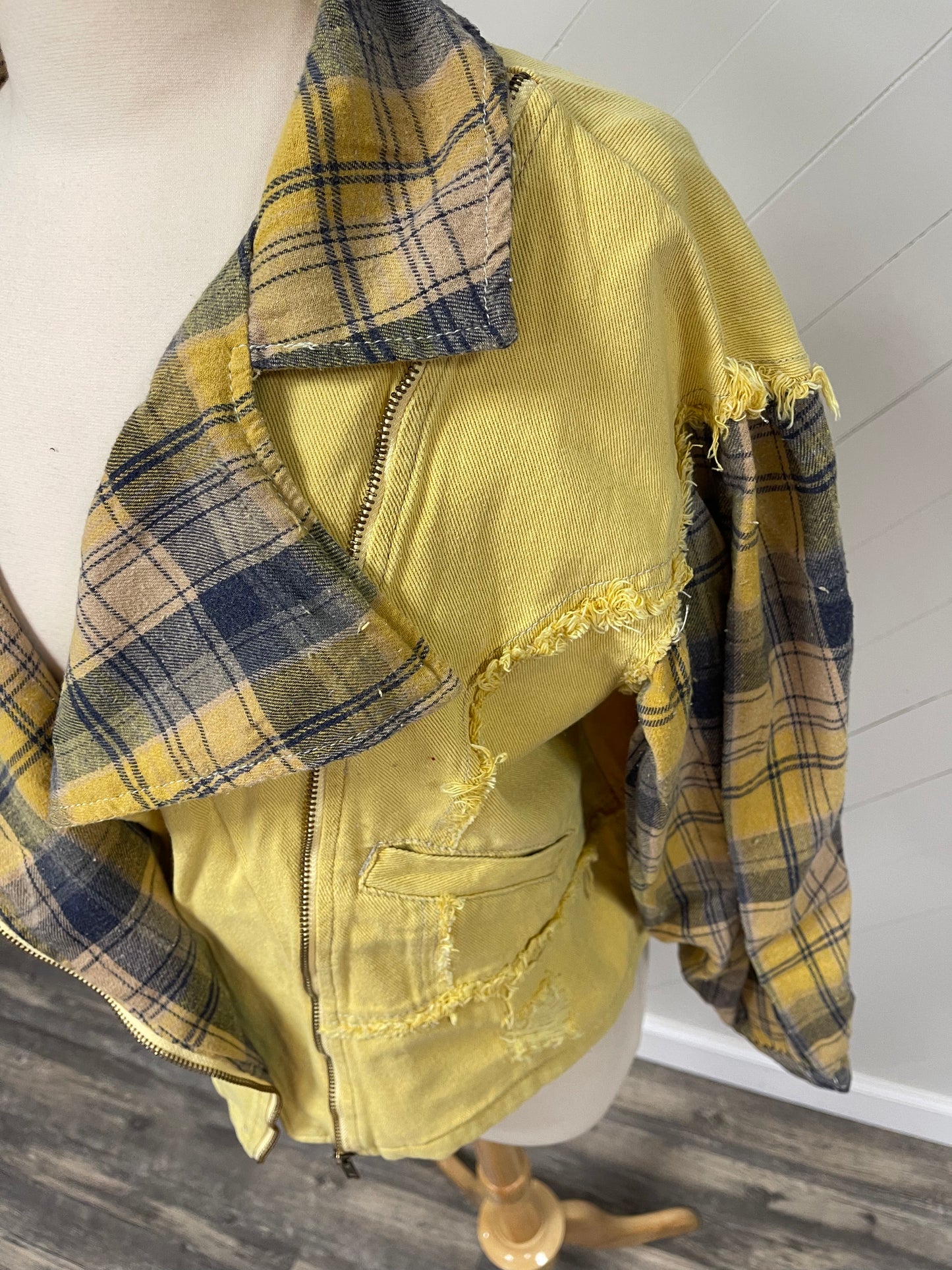 WVU Yellow & Blue Plaid Jean Jacket