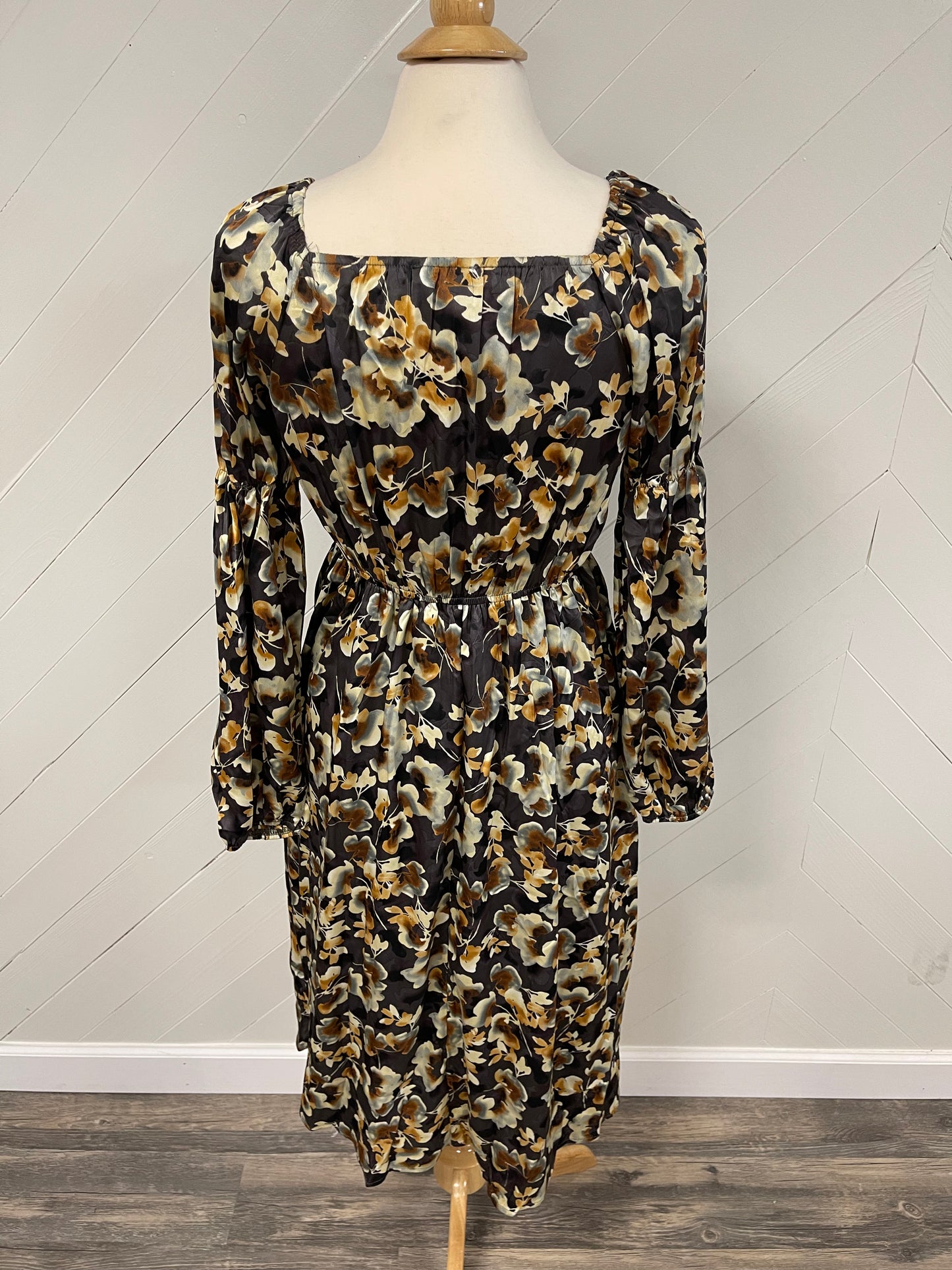 Satin Fall Floral Patterned Dress