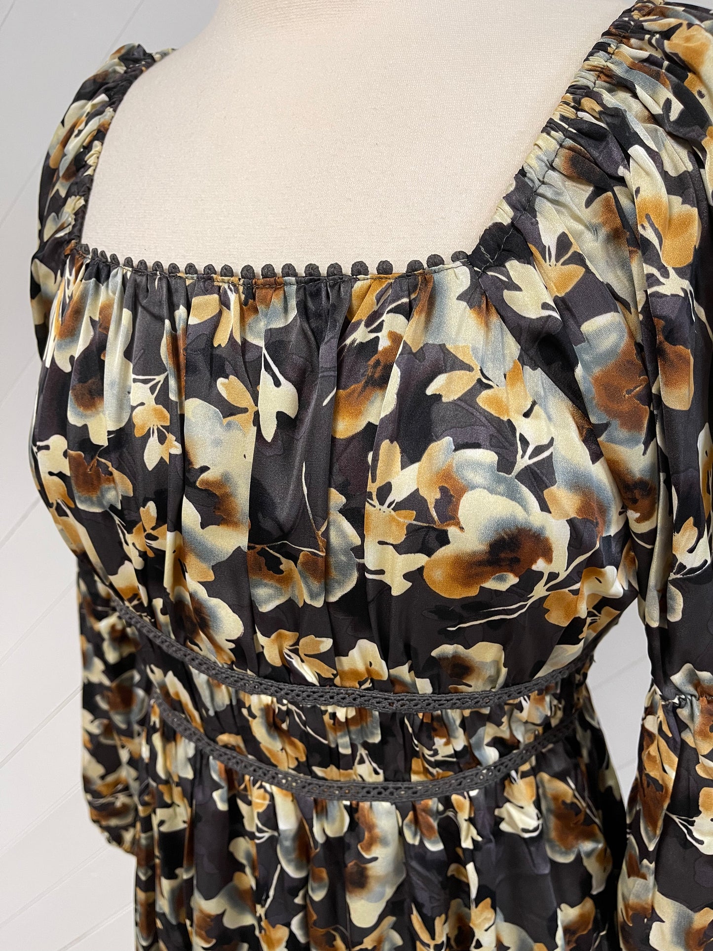 Satin Fall Floral Patterned Dress