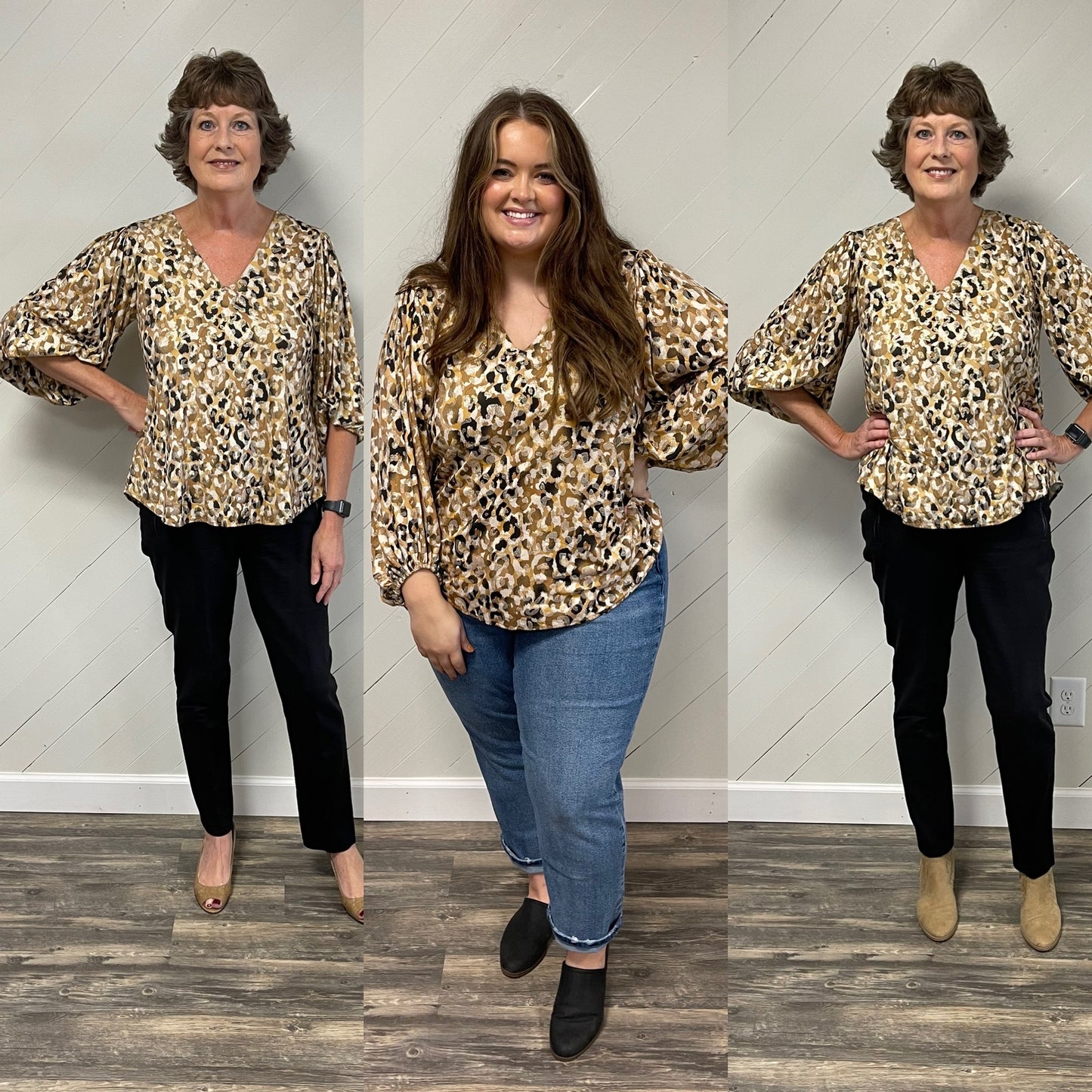 Designer Stretchy Leopard Bubble Sleeved Top