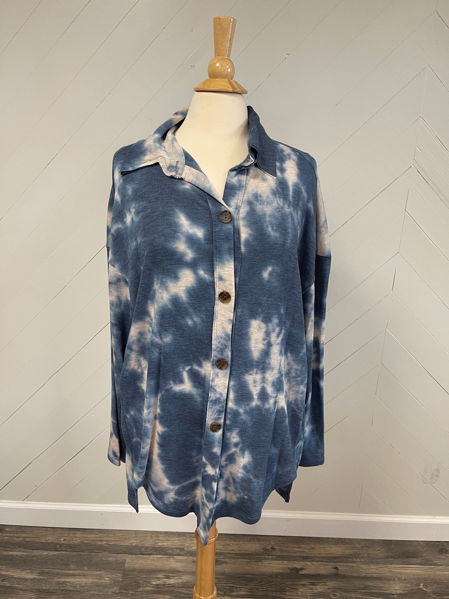 Vintage Blue Tie-Dye Button-Down Tunic