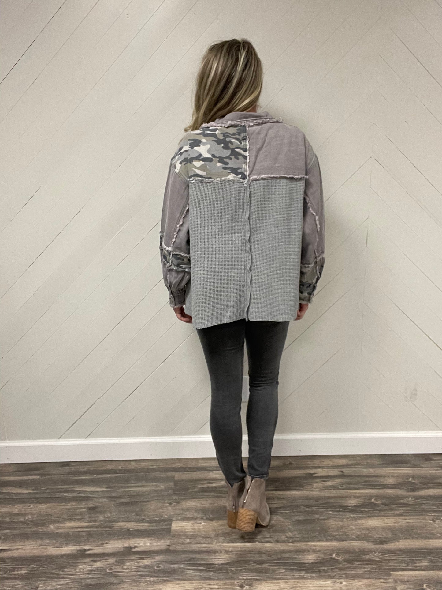 Violet Grey Mixed Fabric Jean Jacket