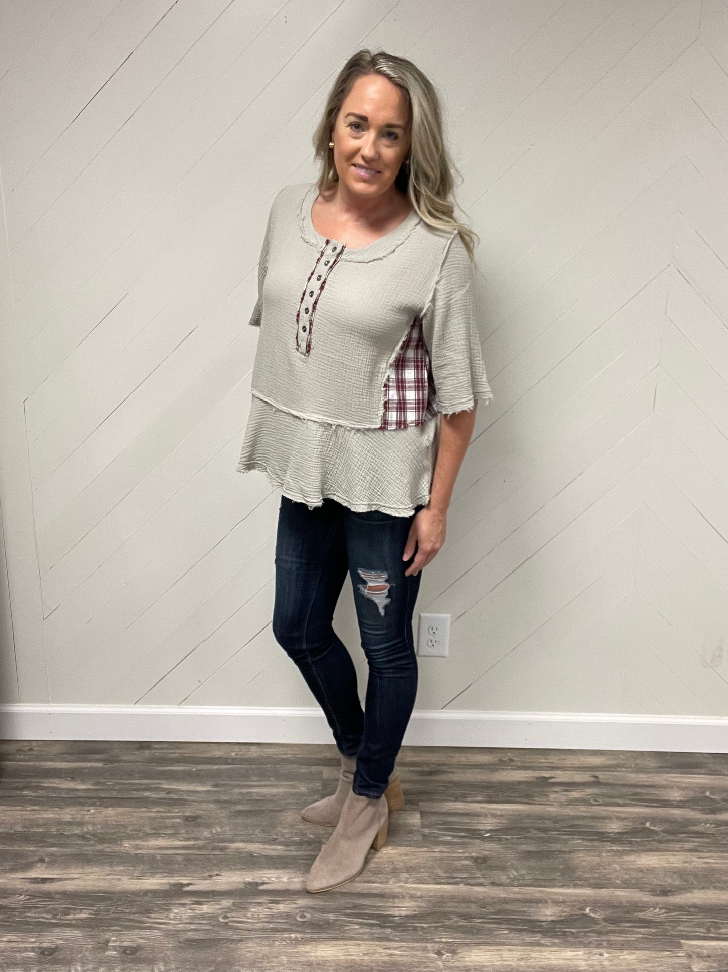 Grey & Plaid Peplum Top